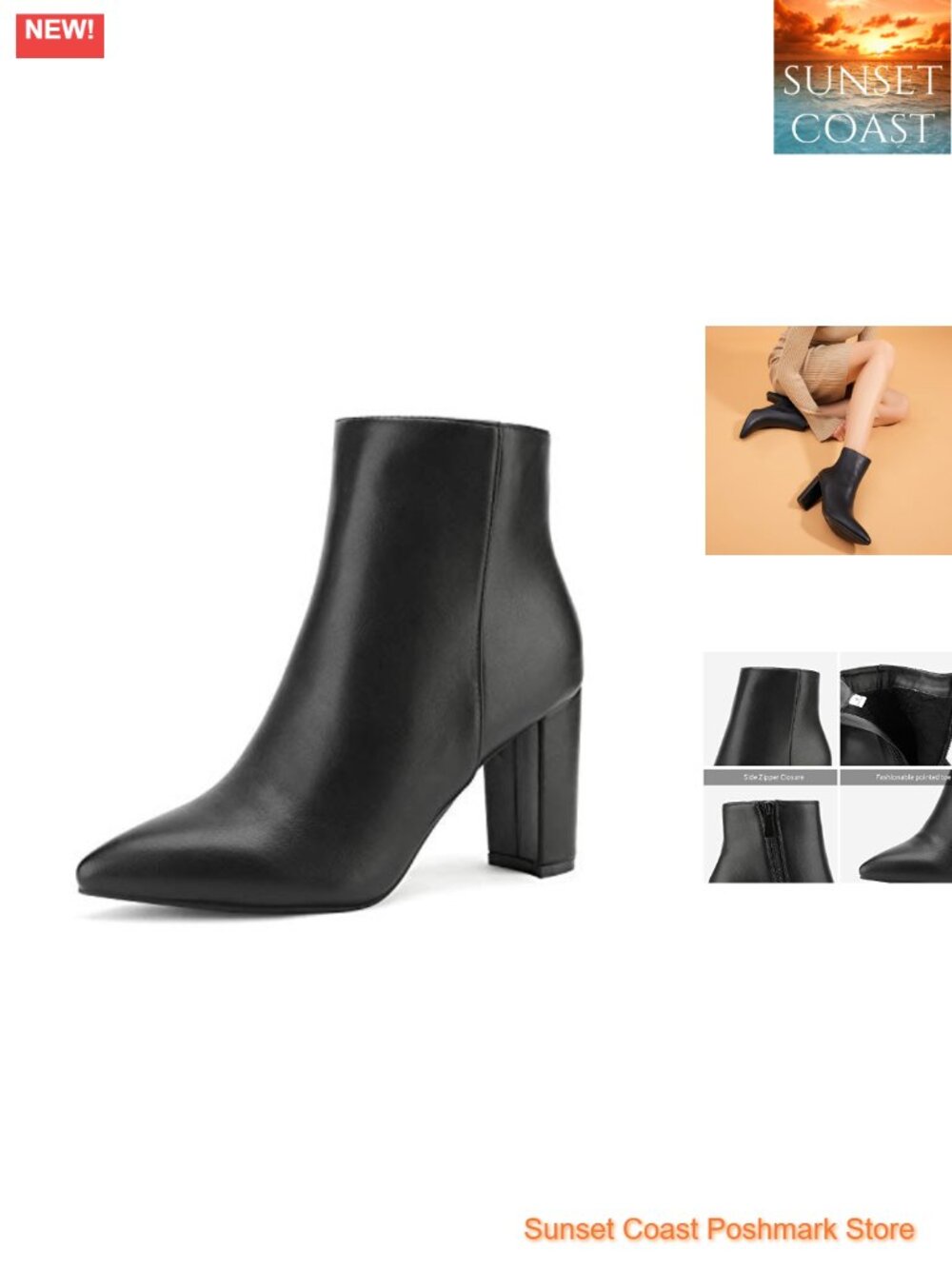 Women's Chunky Heel Ankle Booties Pointed Toe Faux Leather Faux Fur Lined